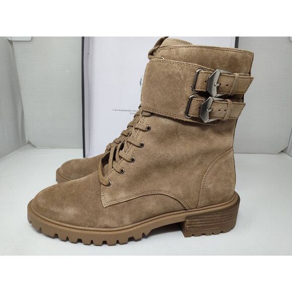 VINCE CAMUTO WOMENS FAWDRY DOUBLE BUCKLE WILD MUSHROOM SUEDE MOTO BOOTS NIB 8.5M - Picture 8 of 12
